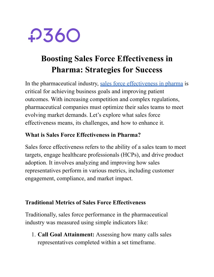 boosting sales force effectiveness in pharma