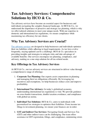 Tax Advisory Services: Comprehensive Solutions by HCO & Co.