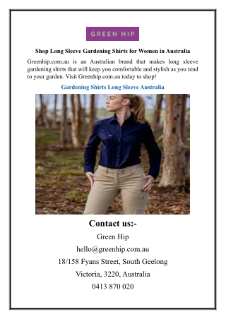 Shop Long Sleeve Gardening Shirts for Women in Australia