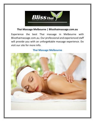 Thai Massage Melbourne  Blissthaimassage.com.au