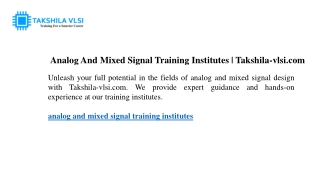 Analog And Mixed Signal Training Institutes Takshila-vlsi.com