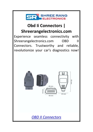 Obd Ii Connectors  Shreerangelectronics.com