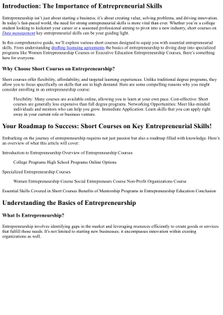 **Your Roadmap to Success: Short Courses on Key Entrepreneurial Skills!**