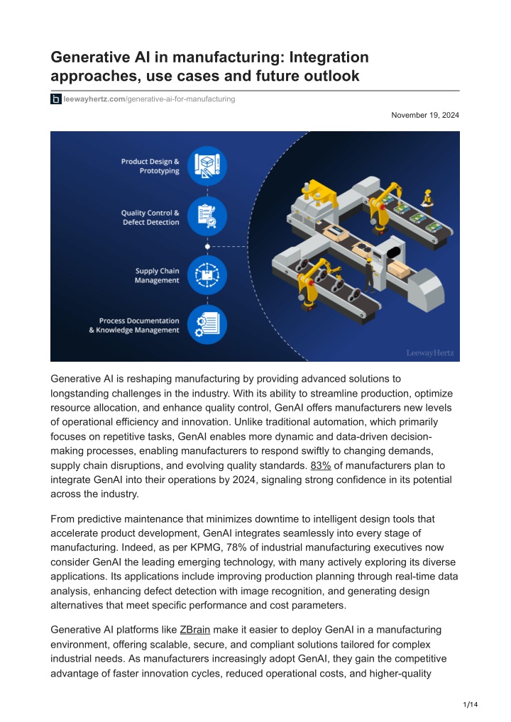 generative ai in manufacturing integration