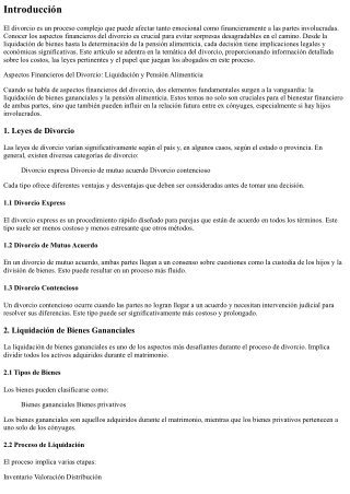 Aspectos Financieros del Divorcio: Liquidación y Pensión Alimenticia