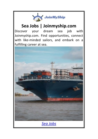 sea jobs joinmyship com discover your dream