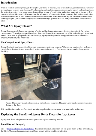 Exploring the Benefits of Epoxy Resin Floors for Any Room