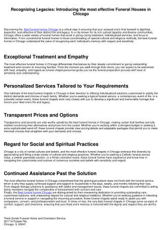 Recognizing Traditions: Introducing the most effective Funeral Service Residences in Chicago