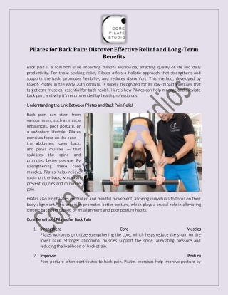 Pilates for Back Pain Discover Effective Relief and Long-Term Benefits