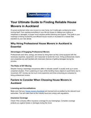 Your Ultimate Guide to Finding Reliable House Movers in Auckland