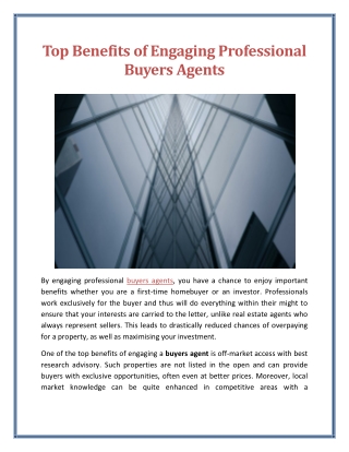 Top Benefits of Engaging Professional Buyers Agents