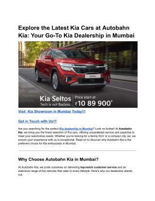 Explore the Latest Kia Cars at Autobahn Kia_ Your Go-To Kia Dealership in Mumbai