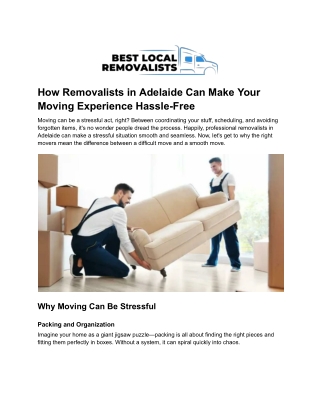 How Removalists in Adelaide Can Make Your Moving Experience Hassle-Free