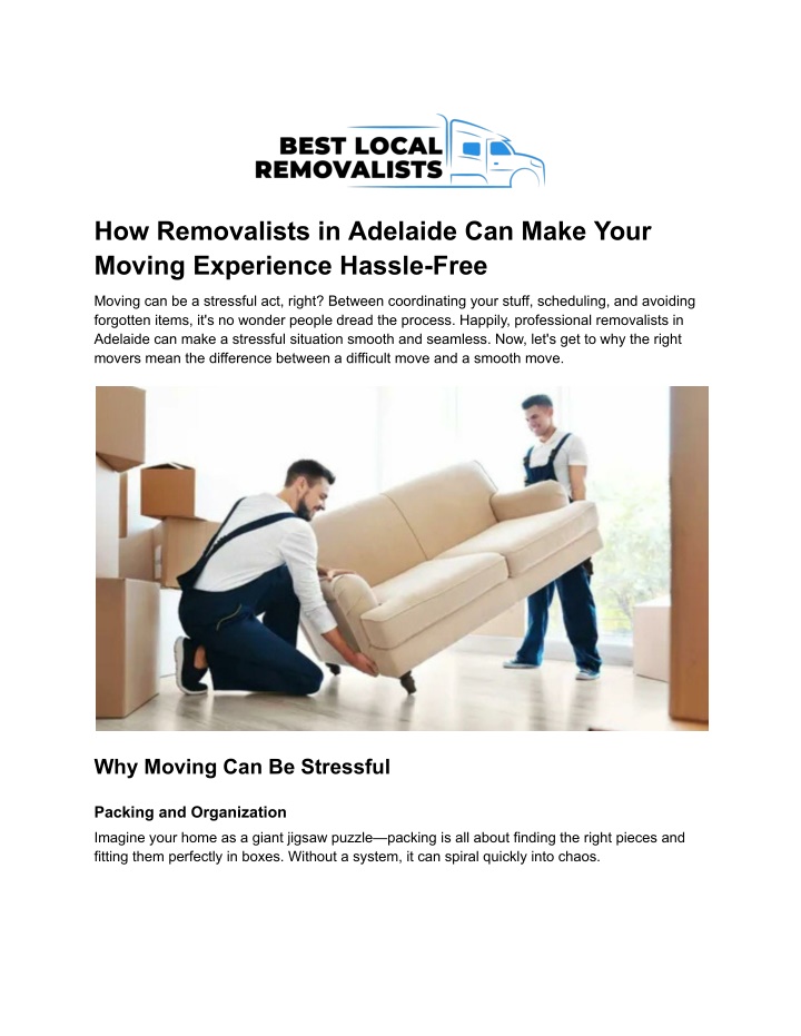 how removalists in adelaide can make your moving