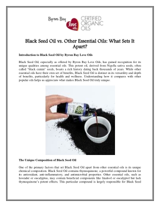 Black Seed Oil vs. Other Essential Oils What Sets It Apart