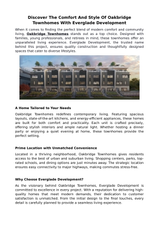 Discover The Comfort And Style Of Oakbridge Townhomes With Everglade Development