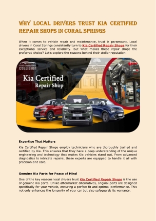 Why Local Drivers Trust Kia Certified Repair Shops in Coral Springs