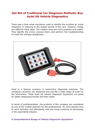 Get Rid of Traditional Car Diagnosis Methods: Buy Autel UK Vehicle Diagnostics