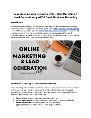 Revolutionize Your Business with Online Marketing & Lead Generation by AKB2 Small Business Marketing