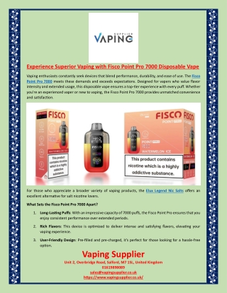 Experience Superior Vaping with Fisco Point Pro 7000 Disposable Vape