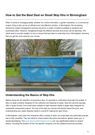 how to get the best deal on small skip hire