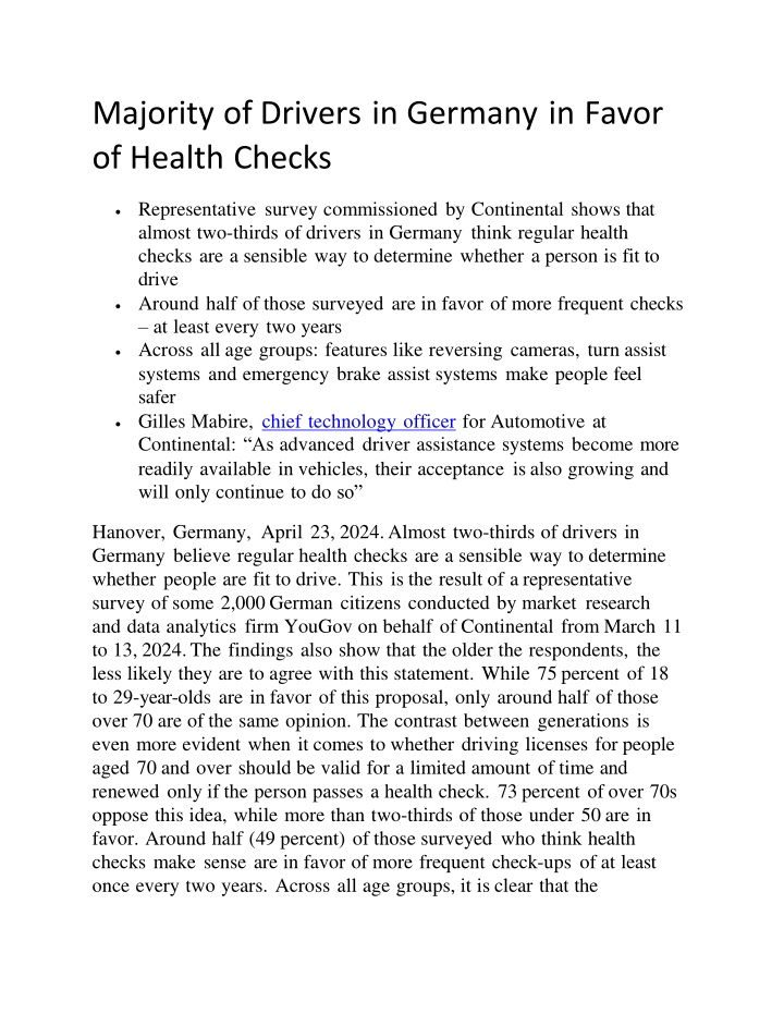 majority of drivers in germany in favor of health checks