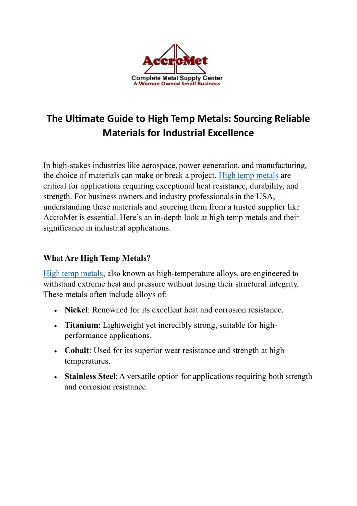 Ppt - The Ultimate Guide To High Temp Metals Sourcing Reliable 