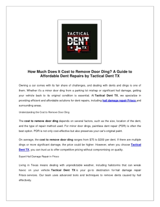 how much does it cost to remove door ding a guide