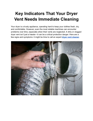 Key Indicators That Your Dryer Vent Needs Immediate Cleaning