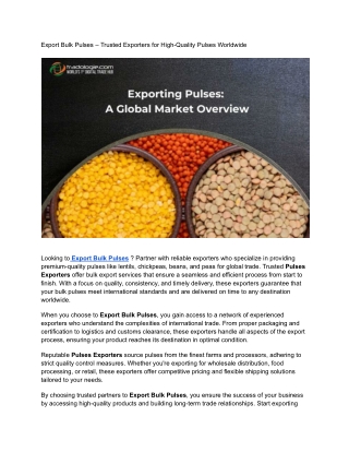 export bulk pulses trusted exporters for high