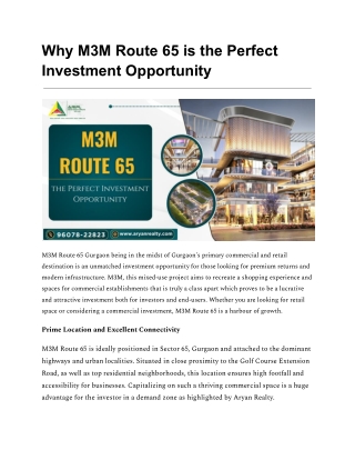 M3M Route 65 Gurgaon | Brochure, Price & Floor Plan