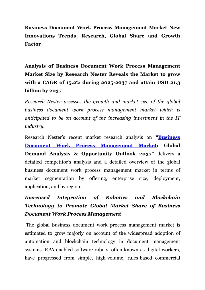 business document work process management market