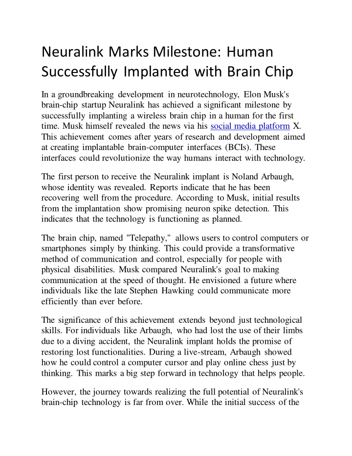 neuralink marks milestone human successfully