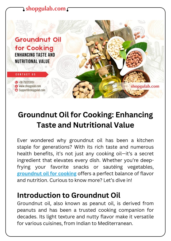 groundnut oil for cooking enhancing taste