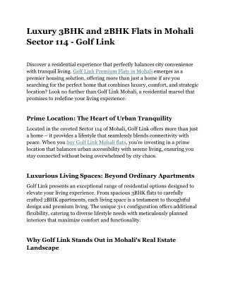 Luxury 3BHK and 2BHK Flats in Mohali Sector 114 - Golf Link