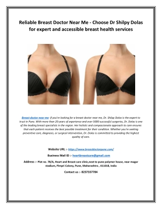 Reliable Breast Doctor Near Me - Choose Dr Shilpy Dolas for expert and accessible breast health services