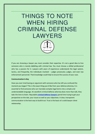 THINGS TO NOTE WHEN HIRING CRIMINAL DEFENSE LAWYERS