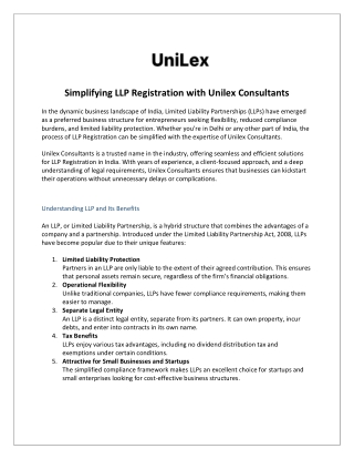 Simplifying LLP Registration with Unilex Consultants