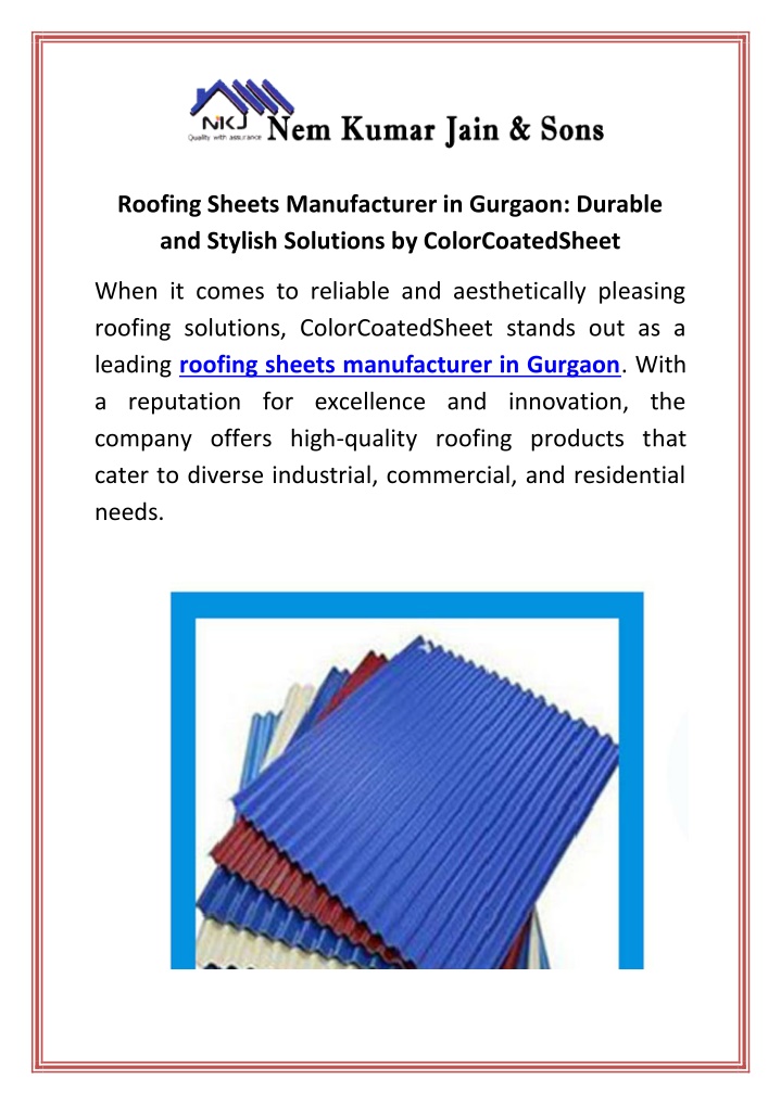 roofing sheets manufacturer in gurgaon durable