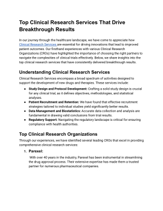 Top Clinical Research Services That Drive Breakthrough Results