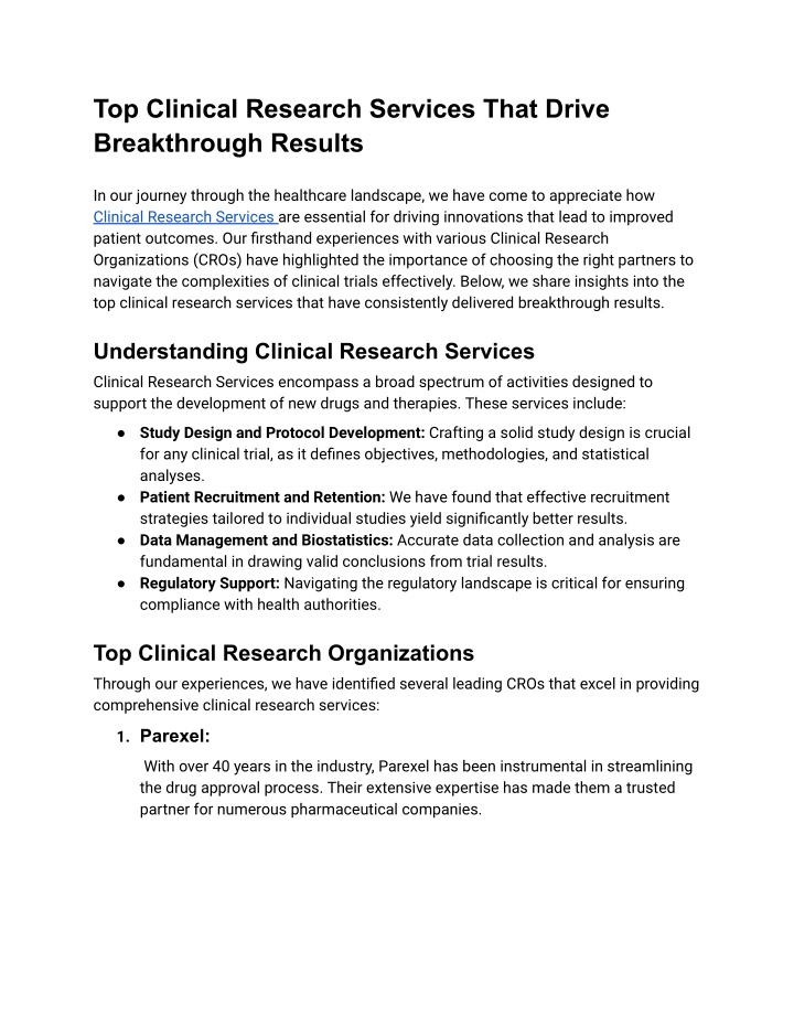 top clinical research services that drive