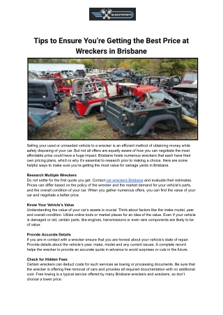 Tips to Ensure You’re Getting the Best Price at Wreckers in Brisbane