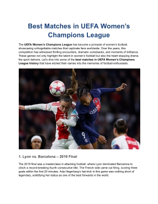 Best Matches in UEFA Women’s Champions League