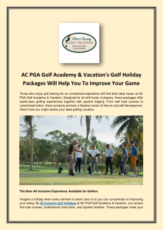 AC PGA Golf Academy & Vacation's Golf Holiday Packages Will Help You To Improve Your Game