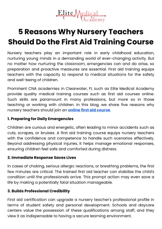 5 Reasons Why Nursery Teachers Should Do the First Aid Training Course