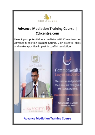 advance mediation training course cdrcentre com