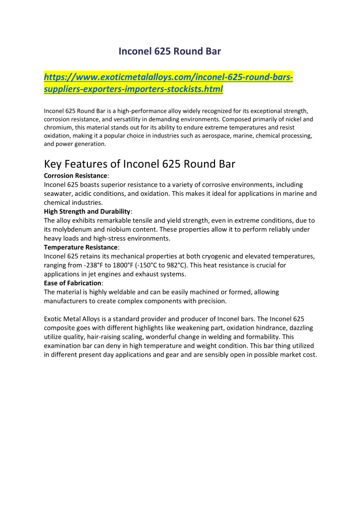 inconel 625 round bar https www exoticmetalalloys