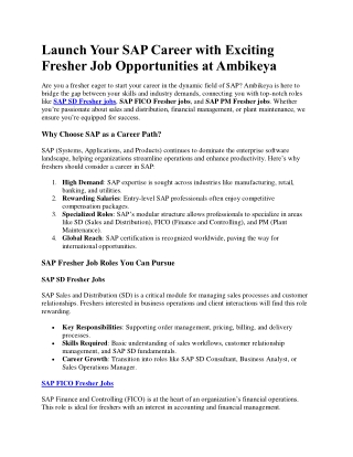 launch your sap career with exciting fresher