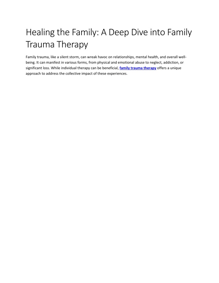 healing the family a deep dive into family trauma