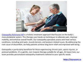 Osteopathy, Vertigo Treatment, Custom Orthotics at Injury Care Richmond Hill.PPT